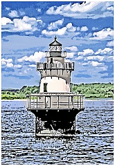 Hog Island Lighthouse in Narragansett Bay - Digital Painting